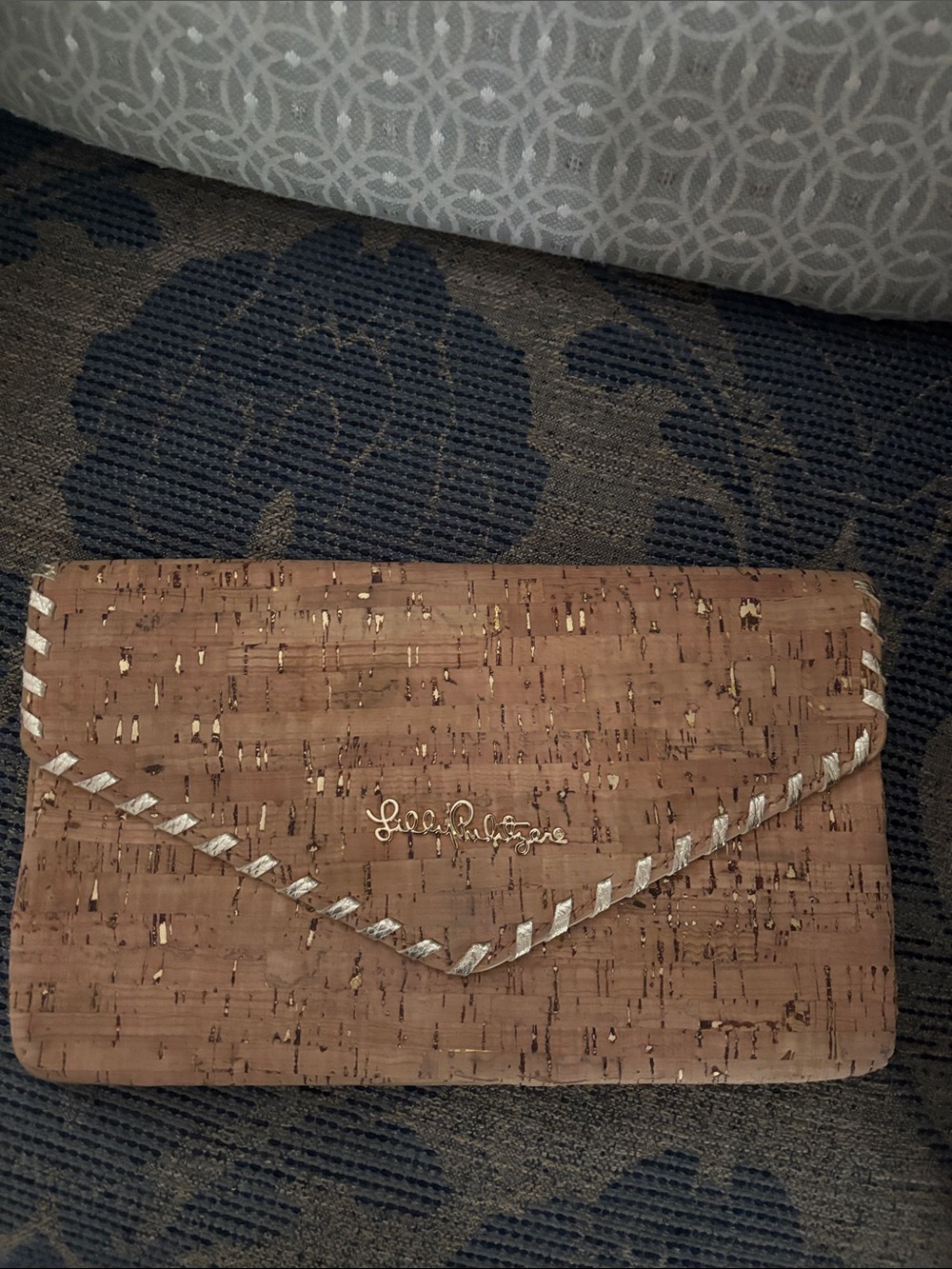 Lilly Pulitzer Cork Envelope Clutch in Natural Brown with Gold Accents